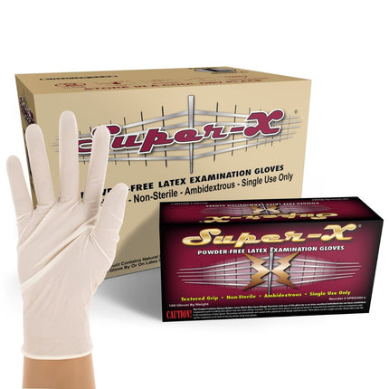 SPRX500S-CS, SPRX500M-CS, SPRX500L-CS, SPRX500XL-CS, Super-X Powder Free Latex Examination Gloves, Case - UNISAFE GLOVES
