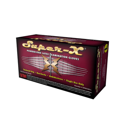 SPRX500S-CS, SPRX500M-CS, SPRX500L-CS, SPRX500XL-CS, Super-X Powder Free Latex Examination Gloves, Case - UNISAFE GLOVES