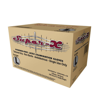 SPRX500S-CS, SPRX500M-CS, SPRX500L-CS, SPRX500XL-CS, Super-X Powder Free Latex Examination Gloves, Case - UNISAFE GLOVES