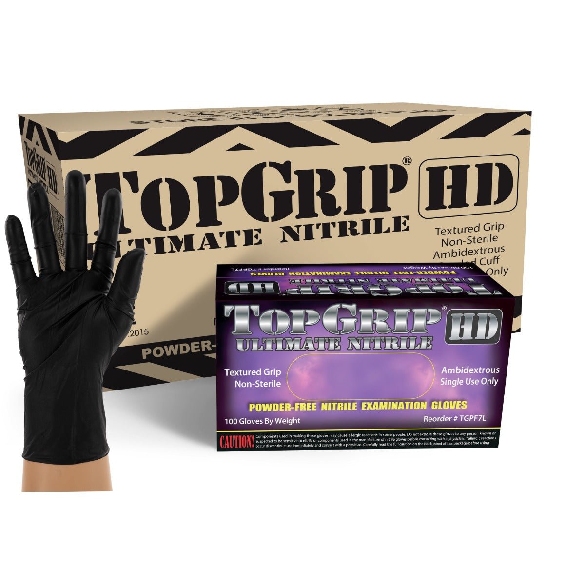TopGrip HD 7 Mil Powder Free Black Nitrile Exam Gloves, Case