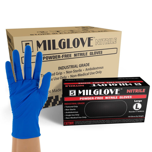 N5MLGS-CS, N5MLGM-CS, N5MLGL-CS, N5MLGXL-CS, N5MLGXXL-CS
5 MilGlove Powder Free Nitrile Gloves, Case - UNISAFE GLOVES