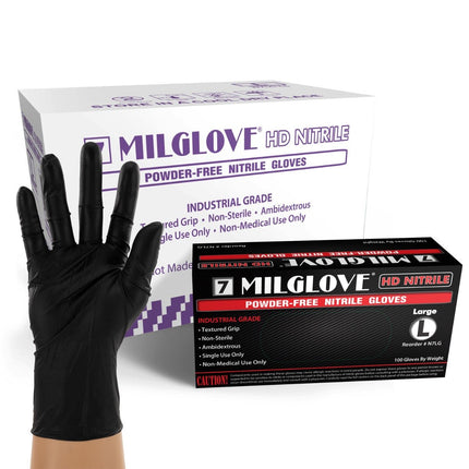 N7SM-CS, N7MD-CS, N7LG-CS, N7XL-CS, DTN7-CS, DTN7M-CS, DTN7L-CS, DTN7XL-CS, 7 MilGlove HD Powder Free Black Nitrile Gloves, Case - UNISAFE GLOVES