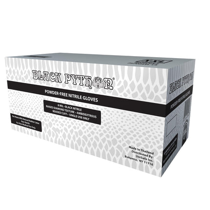 PY700S-CS, PY700M-CS, PY700L-CS, PY700XL-CS PY700XXL-CS, Black Python 8 Mil Heavy-Duty Powder Free Industrial Grade Nitrile Gloves w/Diamond Texture, Case - UNISAFE GLOVES
