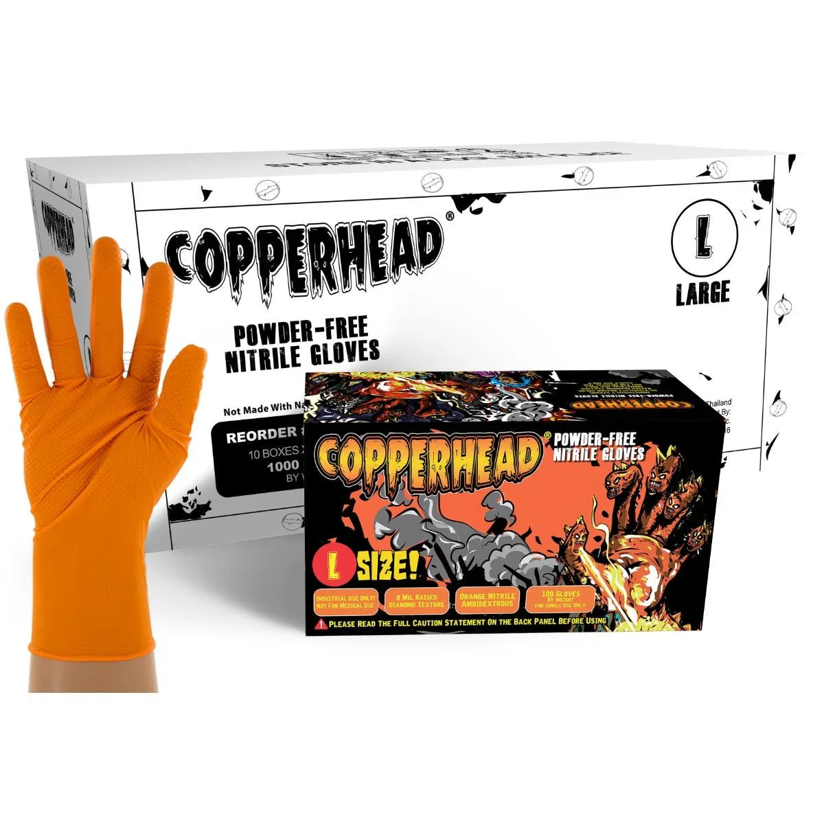 Copperhead Powder Copperhead 8 Mil Heavy-Duty Grade Orange Nitrile Gloves w/Diamond ...