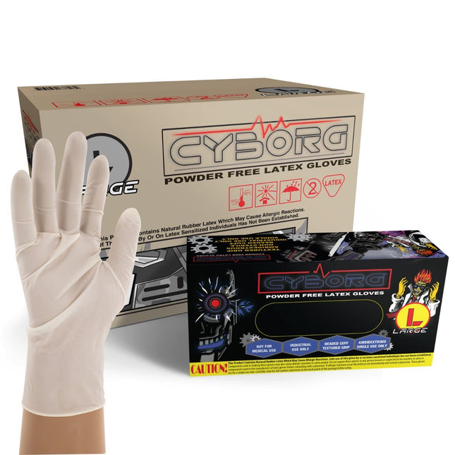 CY500S-CS, CY500M-CS, CY500L-CS, CY500XL-CS, Cyborg Powder Free Industrial Grade Latex Gloves, Case - UNISAFE GLOVES