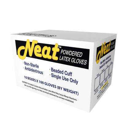 NTLA100S-CS, NTLA100M-CS, NTLA100L-CS. NTLA100XL-CS, Neat Lightly Powdered Industrial Grade Latex Gloves, Case - UNISAFE GLOVES