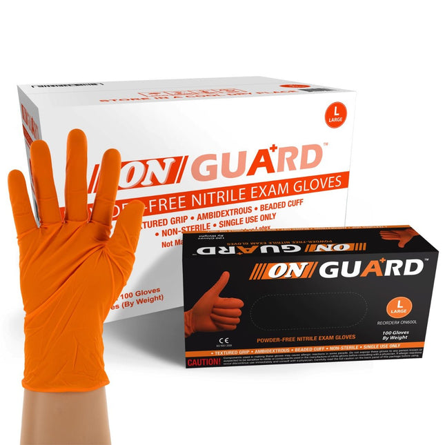 ON600S-CS, ON600M-CS, ON600L-CS, ON600XL-CS, On Guard Powder Free Orange Nitrile Exam Gloves, Case - UNISAFE GLOVES