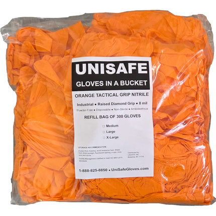 UNISAFE 8 Mil Tactical Grip Orange Nitrile Gloves in a Bucket - Refill Bag - UNISAFE GLOVES