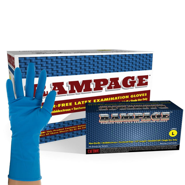 RPA500S-CS, RPA500M-CS, RPA500L-CS, RPA500XL-CS, Rampage Powder Free High-Risk Latex Exam Gloves, Case - UNISAFE GLOVES