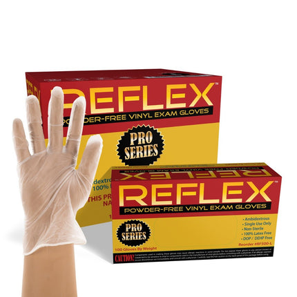 RF500S-CS, RF500M-CS, RF500L-CS, RF500XL-CS, Reflex Powder Free Vinyl Exam Gloves, Case - UNISAFE GLOVES