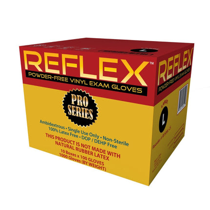 RF500S-CS, RF500M-CS, RF500L-CS, RF500XL-CS, Reflex Powder Free Vinyl Exam Gloves, Case - UNISAFE GLOVES