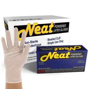 Neat Lightly Powdered Industrial Grade Disposable Latex Gloves, Case, Size Small